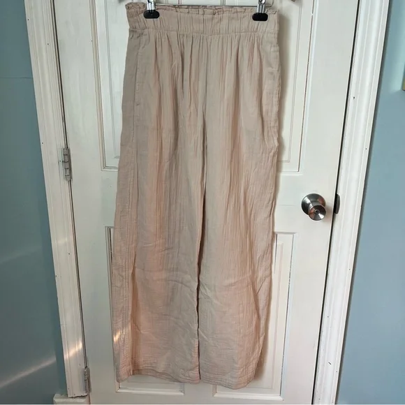 Gap Crinkle Gauze Wide Leg Pants 100% Cotton Small Tan Lightweight Lagenlook - Picture 4 of 11